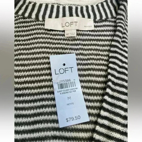 NEW LOFT Maxi Cardigan Women Size M Petite Green Striped Long Sleeve Knit Light - Picture 11 of 16